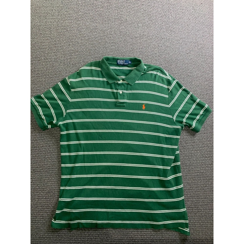 Vintage Polo Ralph Lauren Shirt Mens Extra large Green Striped Orange Pony